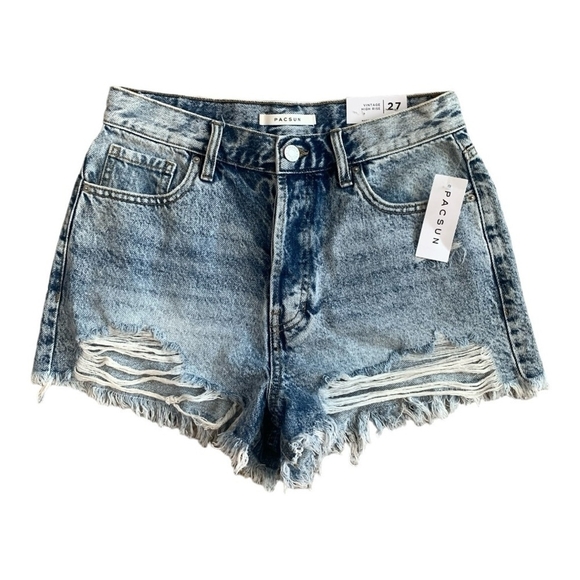 NWT Women's Jean Shorts Zara Pacsun High-rise Ripped Vintage Denim Blue Shorts - Picture 6 of 9